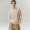 Kang Sai Ni 100% Lã Cashmere Gola Redonda Suéter Simples Feminino Malha Canelada Vertical Trançada Estilo Retro Suave Top de Malha
