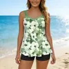 Tankini sexy de moda europea y americana transfronterizo, nuevo estampado, de doble tirante, traje de baño conservador para vacaciones en la playa