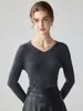 Suéter gola V 100% cashmere puro para mulheres, camisa base de malha de manga longa slim fit, novo suéter versátil de cor sólida para outono e inverno