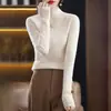 Blusa de malha longa outono e inverno transfronteiriça, nova blusa de base feminina canelada elegante de caimento justo, suéter de gola alta