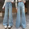 Calça Flare Jeans Nova Primavera 2026 Novo Estilo para Crianças Médias e Grandes Cintura Alta Solta Estilosa Tendência Flare Micro Calça Longa