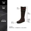 Botas Largas de Caña Alta para Mujer Estilo Otoño Retro Nuevo, Tacón Grueso, Plisadas Apiladas, Botas de Jinete