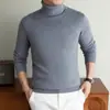 Suéter de Cuello Alto para Hombre Sensación de Alta Gama Ajustado Capa Base Color Sólido Una Pieza Polar Terciopelo Adentro Tejido Grueso Suéter