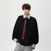 Moletom Spliced Falso Estilo Coreano para Homens e Mulheres no Outono Marca Tendência Solto e Versátil Jaqueta de Manga Longa Polo com Gola Preguiçosa