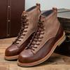 Shanghai Jiechu Novo Outono Cano Alto Cor Retro Masculino Camada Superior Couro de Vaca Sapatos Feitos à Mão Frente Lace-up Martin Botas