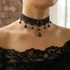 Bestseller transfronteiriço estilo gótico gargantilha de renda preta, moda sexy europeia e americana pulseira de flor de rosa rubi brilhante para mulheres