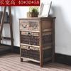 Mesita de noche sencilla de madera maciza para dormitorio, armario de almacenamiento vintage con cerradura, armario de ratán.