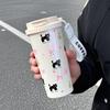 Vaso con pajita vaso para té de flores para estudiantes vaso para agua vaso de plástico con pajita portátil para niña gran capacidad Vaso de verano
