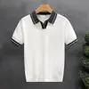 Camiseta de malha fina simples e elegante com gola virada para homens, suéter casual moderno de seda gelada de manga curta para homens, camisa de meia-manga de verão para homens