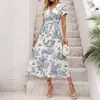 Vestido de Verano 2026 Nuevo Estilo Retro Francés con Dobladillo Grande y Estampado de Porcelana Azul y Blanca con Cuello en V y Ceñido a la Cintura Temu Europeo y Americano