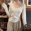 Camiseta de manga larga con encaje, cálida, ajustada, con temperamento sexy, de terciopelo con hilo, para otoño e invierno, al por mayor transfronterizo, camiseta básica para mujer