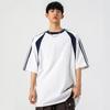 Camiseta Listrada com Recortes e Gola Redonda de Manga Curta da Marca Americana Tendência Nasa para Homens e Mulheres no Verão Camiseta Casual Solta e Versátil para Casais