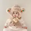 Chapéu Cachecol Integrado de Inverno com Proteção de Orelha Desenho Animado para Meninos e Meninas com Veludo Grosso Quente à Prova de Vento Pelúcia Chapéu de Bebê