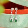 Pendientes Yuebao de plata de ley S925 con diseño de calabaza Folu de jade verde vintage, elegantes y de alta gama.