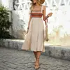 Estación Independiente de Amazon 2025 Nuevo Verano Europeo y Americano Falda con Tirantes Transfronteriza Dobladillo en A Empalme Vestido de Estilo Étnico