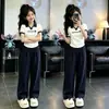 Nuevo Conjunto de Verano para Niñas, Casual y a la Moda, Conjunto de Dos Piezas con Pantalones de Pierna Ancha de Manga Corta con Lindo Estampado de Letras