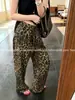 Pantalones de estampado de leopardo favoritos de estilo 'old money', sensación holgada, pantalones casuales de Tencel y lino para mujer, verano, pierna ancha, pierna recta holgada