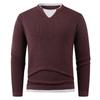 Outono e Inverno 2025 Moda Transfronteiriça Gola V Falso Duas Peças Tricô Interno Masculino Gola Redonda Pulôver Solto Casual Tricô