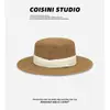 Sombrero de Paja Plano Estilo Francés para Mujer, Sombrero Tejido Estilo Old Money de Verano con Ala Ancha para Salidas, Vacaciones en la Playa y Protección Solar