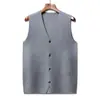 Colete Masculino Casual de Malha Grossa com Bolso e Decote V, Cor Sólida, Quente para Outono e Inverno, Sem Mangas, em Várias Cores