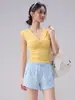 Conjunto de Yoga sin Mangas con Cuello en V Retorcido para Mujer, Corte Entallado que Adelgaza con Cintura Fruncida, Adecuado para Fitness, Running, Entrenamiento y Yoga Deportivo