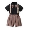 Cárdigan de Algodón de Solapa de Estilo Coreano de un Solo Botón de Manga Corta para Niño, Shorts de Tirantes Rayados, Traje de Verano Infantil de Dos Piezas a la Moda