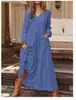 Vestido camisa bohemio primavera verano 2023 elegante casual cuello en V volantes manga larga túnica bata