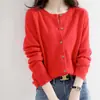Comércio eletrónico transfronteiras: Nova coleção de primavera e outono de cardigãs redondos femininos, malhas de manga longa, peças de outer wear versáteis e que afinam o corpo, estilo coreano
