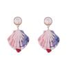 Pendientes colgantes de cerámica con vieiras de estilo oceánico transfronterizo con perlas de imitación de nicho, combinables con todo, informales, para mujer