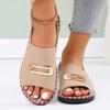 Zapatos Europeos y Americanos Transfronterizos Talla Grande Europeos y Americanos Venta al por Mayor Banda Elástica Zapatos con Decoración Metálica para Mujer Tela Playa Venta al por Mayor Talla Grande