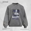 Sudadera con cuello redondo para hombre, estampado de letras de grafiti en tonos oscuros, estilo primavera y otoño, marca de moda de alta costura, corte holgado, camiseta deportiva de manga larga desgastada