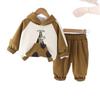 Terno de suéter infantil para meninos e meninas primavera e outono estilo ocidental duas peças roupas com capuz para bebês casual infantil atacado geração