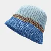 Sombrero de pescador de ganchillo hecho a mano de color contrastante fresco literario japonés para mujer estilo coreano sombrero de paja hueco de verano sombrero tipo cubo para protección solar