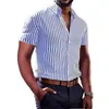 Camisa retro de manga corta para vacaciones transfronterizas, de verano, con bloques de color, a cuadros, elástica en cuatro direcciones, impresa en 3D, casual, transpirable, para hombre