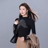 Otoño Nuevo Estilo Coreano Camiseta con Tachuelas Top de Punto de Manga Larga Ropa Formal Profesional para Mujer con Camiseta Básica Ajustada de Alta Elasticidad