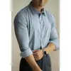 Liquidación Camisa de Manga Larga Rayada de Fibra de Bambú para Hombre, Nueva Primavera Casual de Negocios de Alta Gama sin Planchar