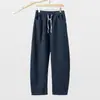 Calças Masculinas Novas de Algodão e Linho com Barra Curva, Calças Finas de Ráfia para o Verão, Calças Casuais Retas e Largas, Estilo Popular para Homens - Linxia