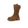 Botas de Cano Médio de Couro Genuíno com Solado Grosso para Mulheres, Versáteis, Leves, Botas Jeans da Moda, Estilo Retro Yadan, Couro Bovino, Botas Curtas Forradas com Lã para Outono e Inverno