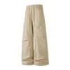 Pantalones Cargo Anchos con Detalle de Cadena G-stone, Remaches Oblicuos, Bolsillos Laterales, Cordón, Acabado Lavado y Efecto Caído, Pantalones Largos Casuales