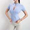 Ropa de yoga para mujer, camiseta ajustada de secado rápido, deportiva de manga corta para correr, Pilates, cuello alto, chamarra con cremallera, ropa de entrenamiento, verano