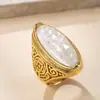 Anel de Aço Inoxidável de Venda Quente Transfronteiriça Fundido e Gravado com Pedra Natural Anel Banho Retro Ouro 18K Aço Titânio Fábrica de Joias