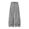 Pantalones de pierna ancha plisados a cuadros retro americanos para hombre, marca de tendencia de la calle, largos hasta el suelo, holgados, casuales, versátiles japoneses