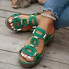 Sandalias de estilo étnico, a la moda y de tendencia; Pantuflas de talla grande con tacón grueso para mujer; Colección de verano 2026; orientado a la exportación, estilo europeo y americano