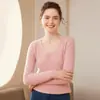25 Camisetas de Punto de Cachemir a Rayas de Cuello en V Delgadas de Otoño e Invierno para Mujer con Mangas Largas y Suéter Cálido de Color Puro