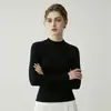 Suéter fino de lana estilo francés con cuello medio para mujer, de punto ajustado de manga larga como capa base, cálido y elegante, con una estética clásica de "dinero viejo".