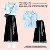 Conjunto de Duas Peças para Crianças Grandes Verão 2026 Novo Elegante Estiloso Xale Listrado Manga Curta Casual Patchwork Xadrez Calça de Perna Larga