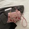 Bolso Exquisito con Cierre Nuevo para Mujer Cereza de Gama Alta Versátil Portátil Cruzado Pequeño Bolso Estampado Estilo Universitario
