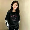 Camiseta de manga larga de algodón puro para niña, look de dos piezas para primavera y otoño, cuello redondo, camiseta básica elegante, top a rayas de moda versátil estilo coreano