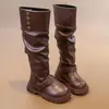 Botas de Pelúcia Cano Alto para Meninas Inverno Novo Estilo Infantil Estilo Britânico Quente Proteção Contra Frio Moda Botas Longas para Meninas