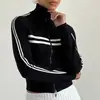 Cardigan con cremallera a rayas de estilo deportivo nuevo para Otoño e Invierno 2025 Chaqueta Retro Americana Corta Ajustada de Manga Larga para Mujer